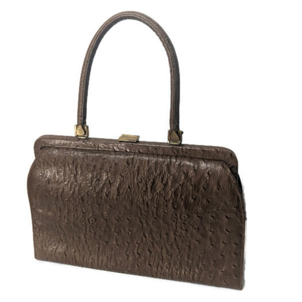 Vintage tan "ostrich" handbag - Picture 2 of 6